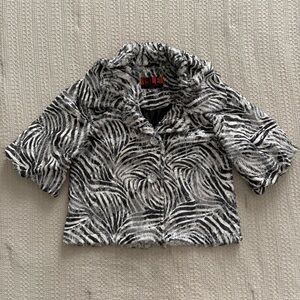 Rare vintage 2000s zebra print faux fur coat with sequins and jewel buttons